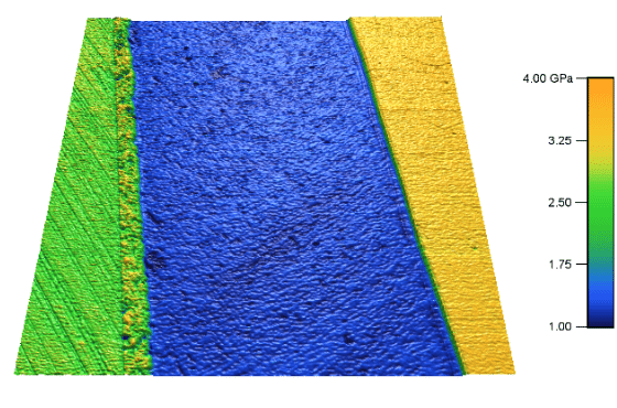 多层聚合物复合材料的纳米力学图。地形和模量。使用blueDrive在cyper - s AFM上拍摄。